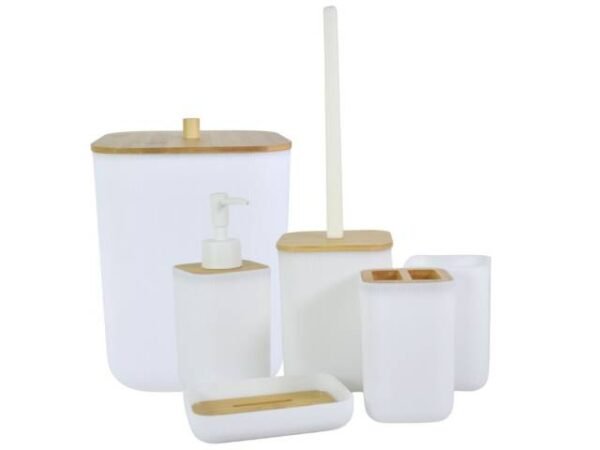 Set para baño de plástico y bamboo 6pcs | seis piezas